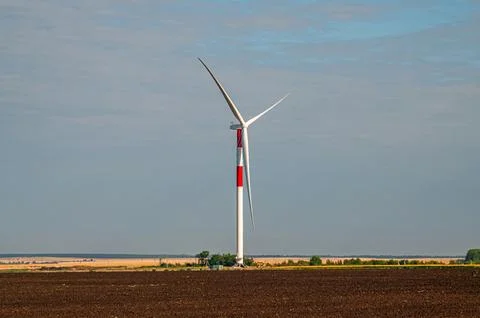 Wind turbines in the wind park under construction in the Samara region Stock Photos