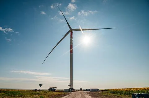 Wind turbines in the wind park under construction in the Samara region Fotos Stock