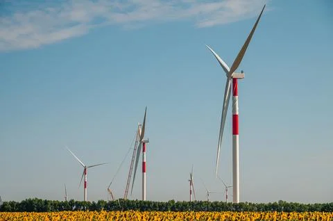 Wind turbines in the wind park under construction in the Samara region Photos