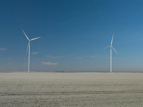 Wind Turbines in winter Stock Footage 72908075