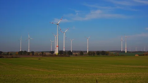Wind Turbines Working in Fields, Germany 4K UHD 库存影片 97931545