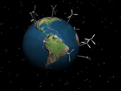 Wind turbins on the earth Stock Footage 33682582