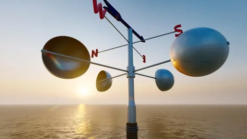 A wind vane indicating the direction at sea and a man's back Stock Footage 318564267