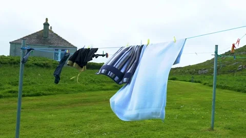 Wind Waves the Clothes on the Airer, Slow Motion Stock Footage 156303363