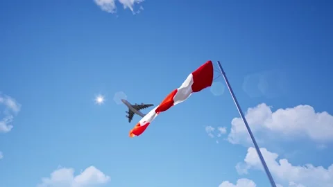 Wind with weather vane wind direction and fly aircraft Stock Footage 318603559
