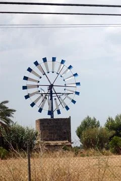 Wind wheel or windmill in Mallorca, Spain Stock Photos