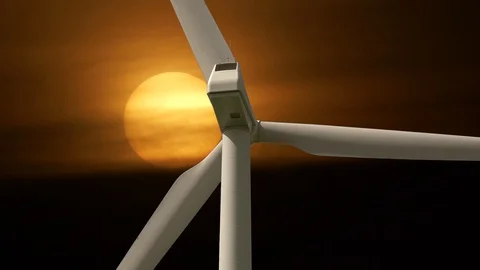 Wind Wheel Producing Clean Power in Colorful Sunset Sky Stock-Footage 98558130