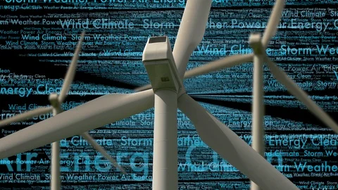 Wind wheels with moving words in the background Stock Footage 86857803