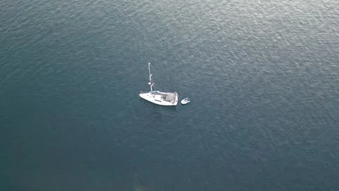 Wind white sailing vessel in deep blue sea Sarande bay Albania summer holid.. Stock Footage 253445581