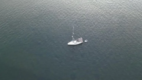 Wind white sailing vessel in deep blue sea Sarande bay Albania summer holid.. Stock Footage 253445804