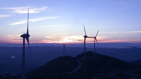 Winde turbine sunset on mountain Stock Footage 643410