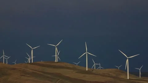 Windfarm with dark blue sky background Stock Footage 11411326