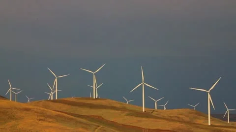 Windfarm with multiple wind turbines Stock Footage 11411342