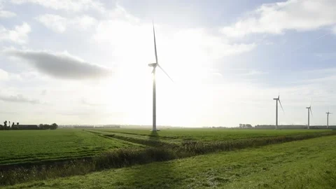 Windfarm in the Netherlands, backlight Stock Footage 289951719