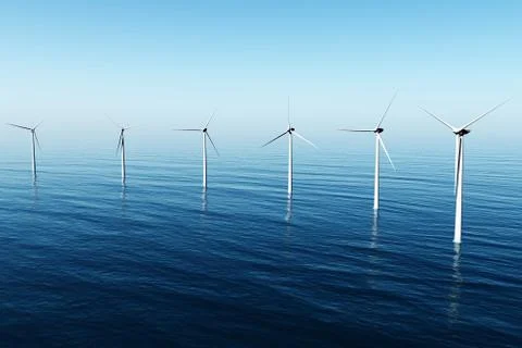 Windfarm in the Sea  Stock Illustration