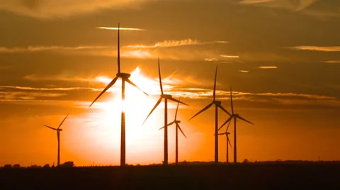 Windfarm at Sunset Stock Footage 32935791