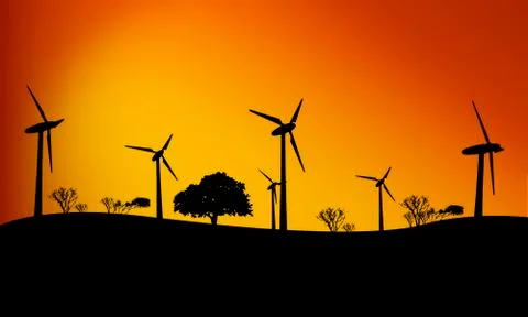 Windfarm, sunset Stock Illustration