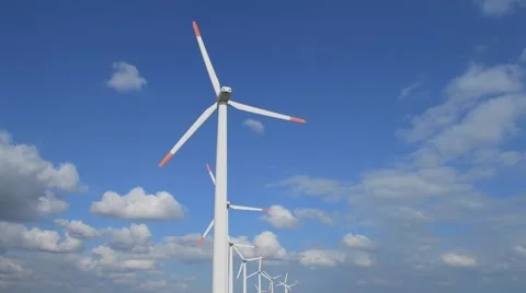 Windgenerators in line Stock Footage 42309805