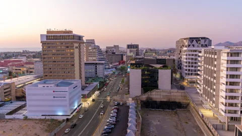 Windhoek, Namibia - 08/04/2024. Sunset Timelapse Of the Modern Windhoek Skyline Stock Footage 254752333