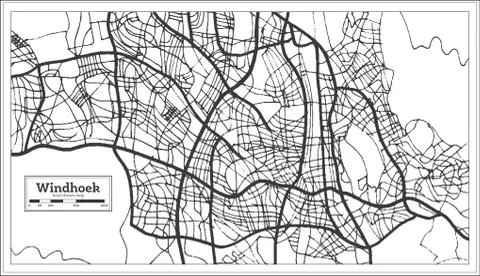 Windhoek Namibia City Map in Retro Style. Outline Map. Illustrazione stock