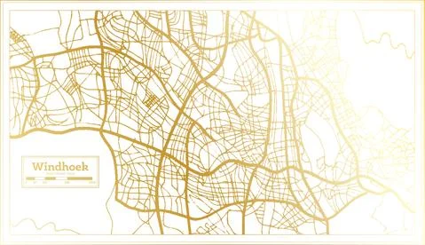 Windhoek Namibia City Map in Retro Style in Golden Color. Outline Map. Illustrazione stock