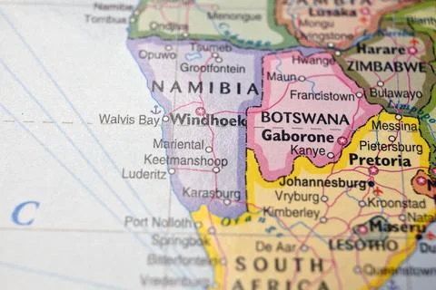 Windhoek Namibia  Map Location with Blurred Background Stock Photos