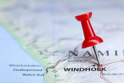 Windhoek, Namibia pin on map Stock Photos
