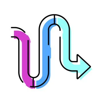 Winding arrow indicating difficult path or complex process Stock Illustration