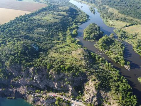 Winding bed of the Southern Bug river. River, landscape Stock Photos