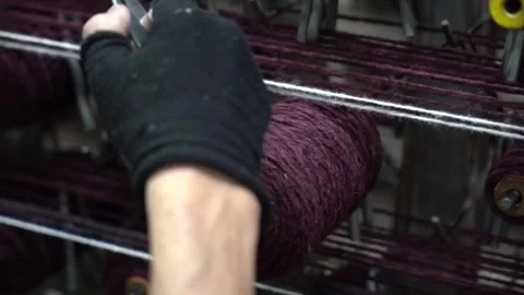 Winding Colored Yarn On Textile Machine Vídeo Stock 339220514