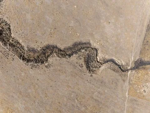 Winding crack in stone surface, showing erosion details and natural texture Stock Photos