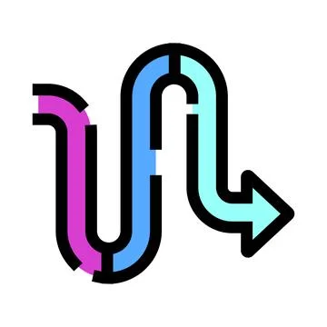 Winding data path arrow showing complex process flow Stock Illustration