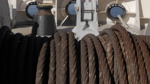 Winding drum of mooring winch with wire Stock Footage 85499961