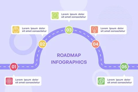 Winding Five Step Roadmap Infographic with Icons and Milestones Stock Illustration
