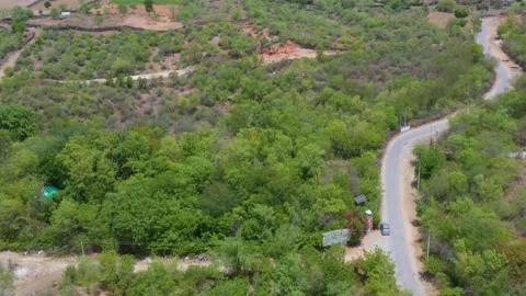 Winding Forest Road through Rural Terrain in Rajasthan Stock Footage 312365210