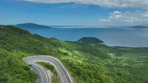 Winding Hai Van Pass Road Overlooking Da Nang Bay, Vietnam Stock Footage 337996774