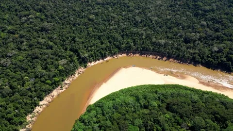 Winding Heath River Forest Aerial Bahuaja Sonene Peru Stock Footage 332747983