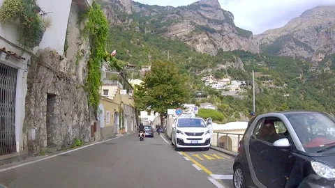 Winding Local Road Drive through Town of Positano, Italy, Europe Travel Stock Footage 152528390