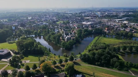 Winding moat surrounding old Dutch castle Coevorden Netherlands Stock Footage 317218030