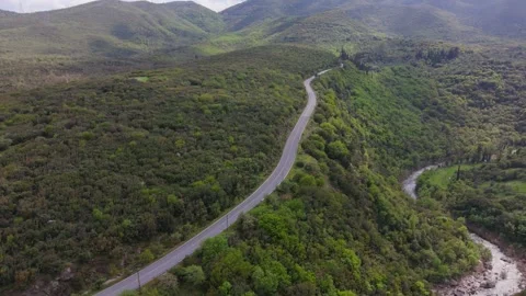 Winding Mountain Road Above River Gorge, Peloponnese Stock Footage 337050979