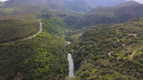 Winding Mountain Road Above River Gorge, Peloponnese Stock Footage 337051275