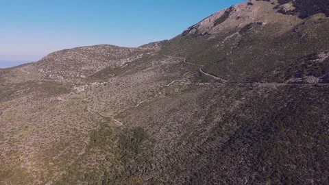 Winding Mountain Road and Hillside Village in Peloponnese, Greece Stock Footage 337864669
