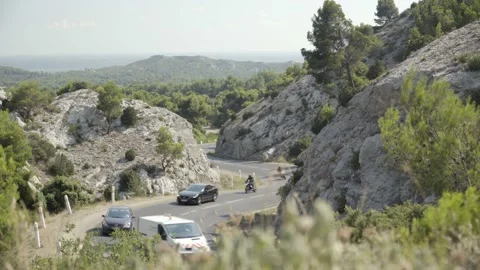 Winding mountain roads through naturery soouth of france - color corrected Stock Footage 130847985