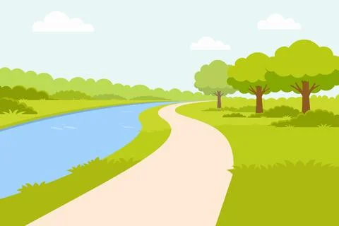 Winding Path Along a Blue River Stock Illustration