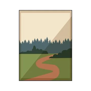 Winding path leading through minimalist forest landscape Stock Illustration