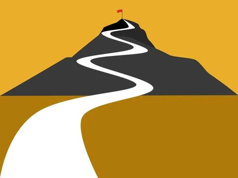 Winding path leads to the flag at the mountaintop Illustrazione stock