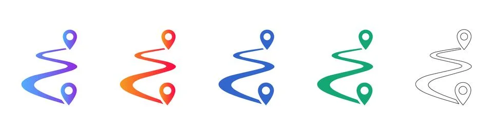 Winding Path Navigation Icons for Maps Illustrazione stock