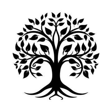 Winding path through pine forest silhouette design Stock Illustration