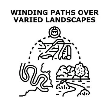 Winding paths over diverse landscapes concept vector Stock Illustration