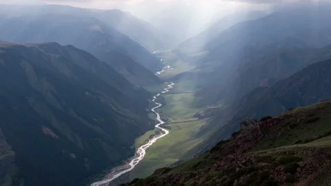 Winding River at the Bottom of the Gorge HD Video stock 252493651